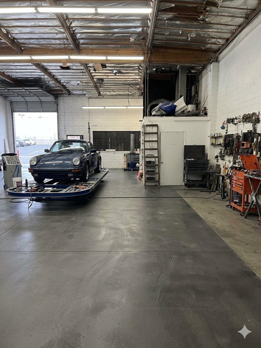 Porsche on frame straightening equipment